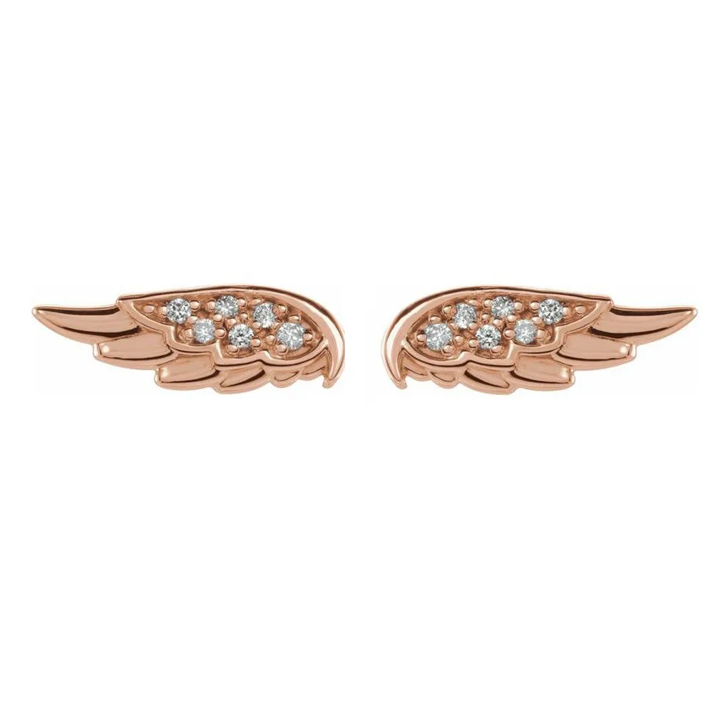 14K Gold .03 CTW Diamond (I1, G-H) Angel Wing Post Earrings, 4 x 11mm