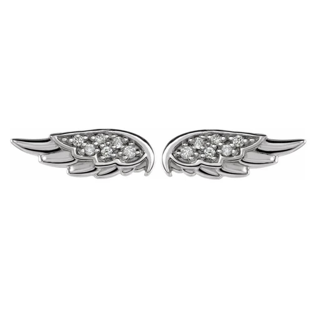 14K Gold .03 CTW Diamond (I1, G-H) Angel Wing Post Earrings, 4 x 11mm