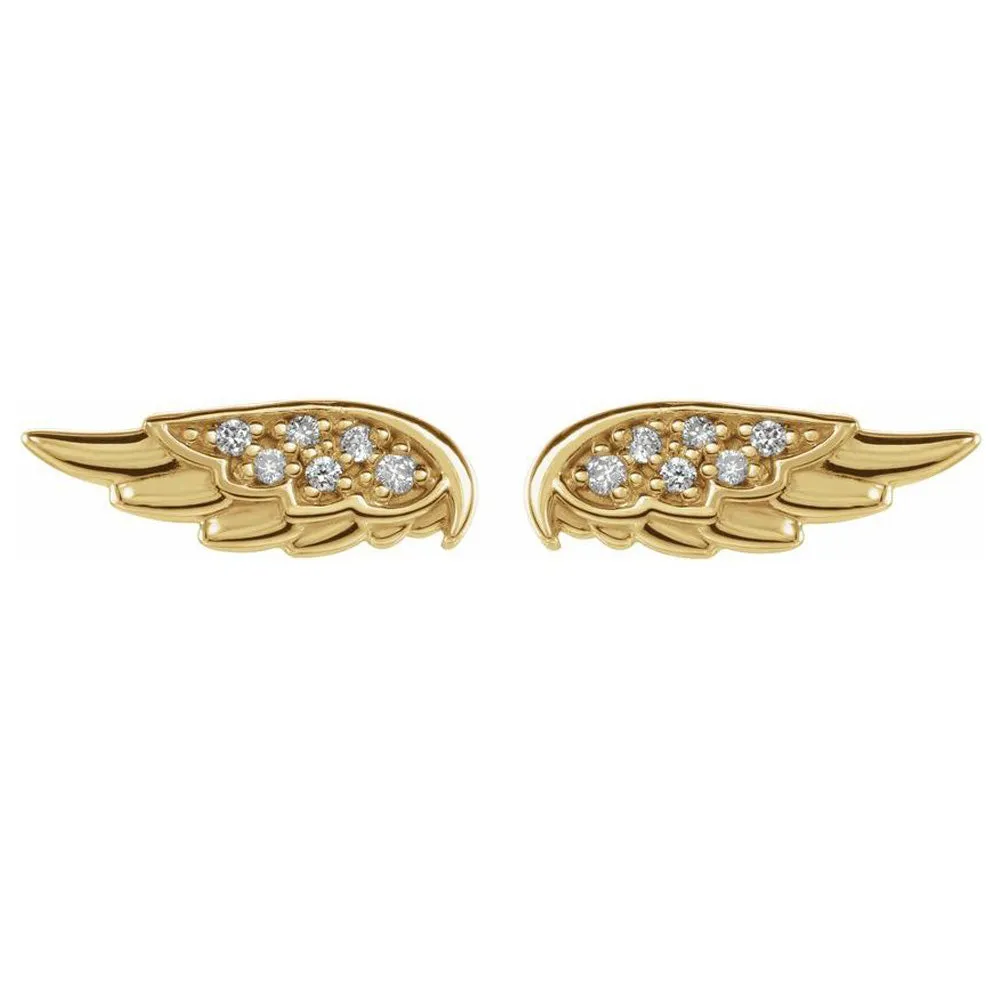 14K Gold .03 CTW Diamond (I1, G-H) Angel Wing Post Earrings, 4 x 11mm