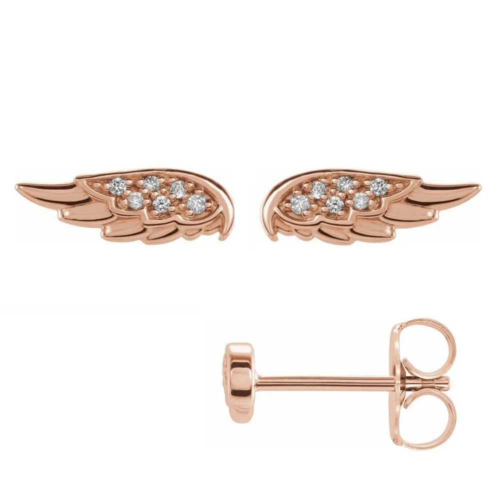 14K Gold .03 CTW Diamond (I1, G-H) Angel Wing Post Earrings, 4 x 11mm