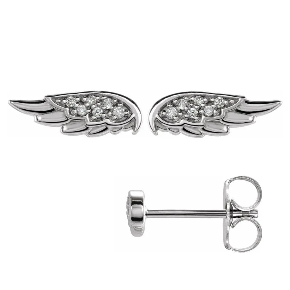 14K Gold .03 CTW Diamond (I1, G-H) Angel Wing Post Earrings, 4 x 11mm