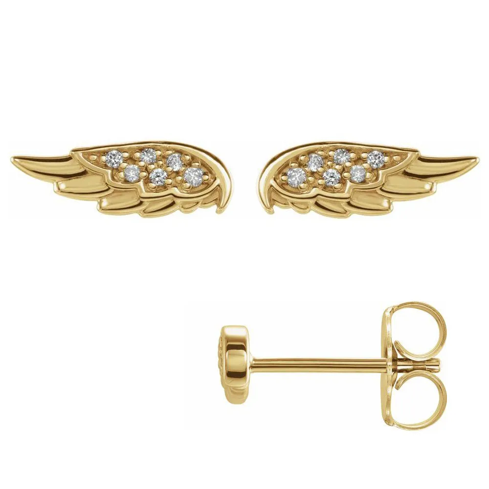 14K Gold .03 CTW Diamond (I1, G-H) Angel Wing Post Earrings, 4 x 11mm