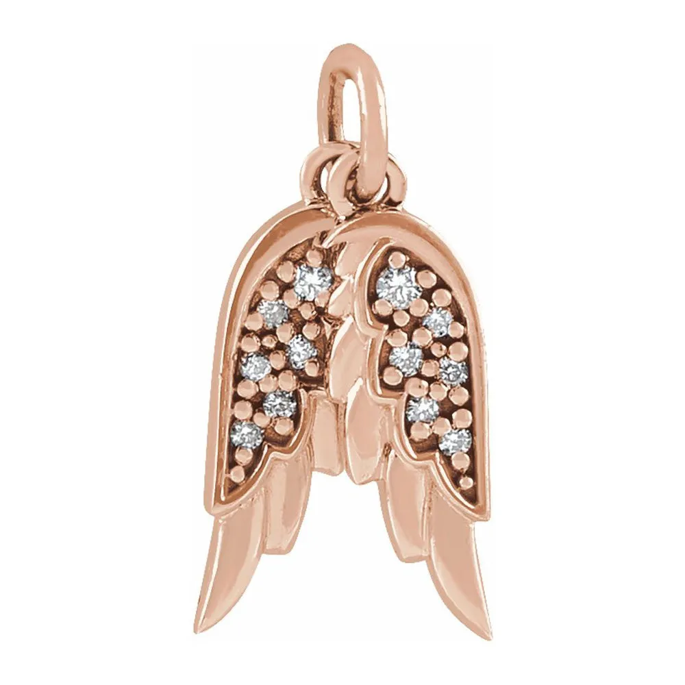 14K Rose Gold .03 CTW Diamond Angel Wings Pendant, 3.75 x 12mm