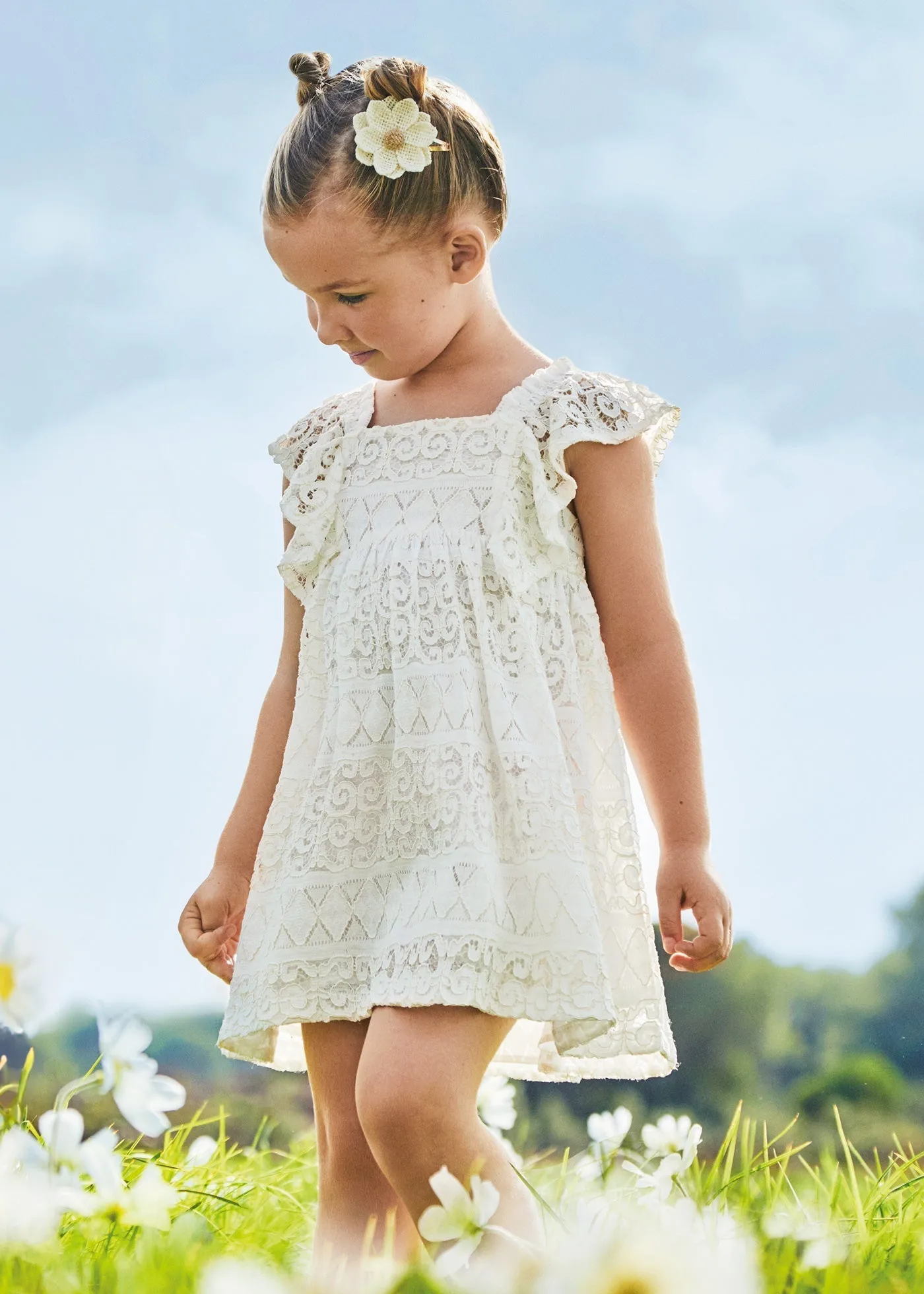 3924 - Lace dress for girl - Natural