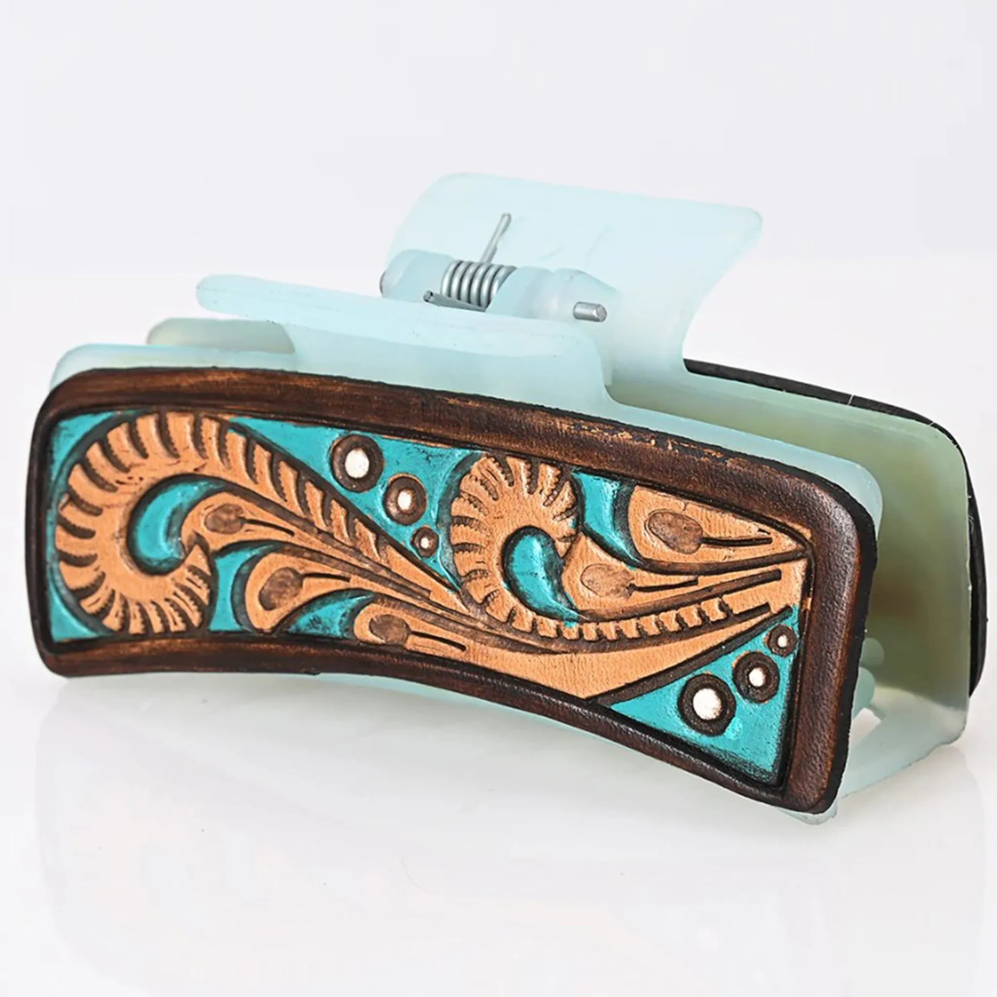 American Darling Turquoise Painted Tooled Hairclip