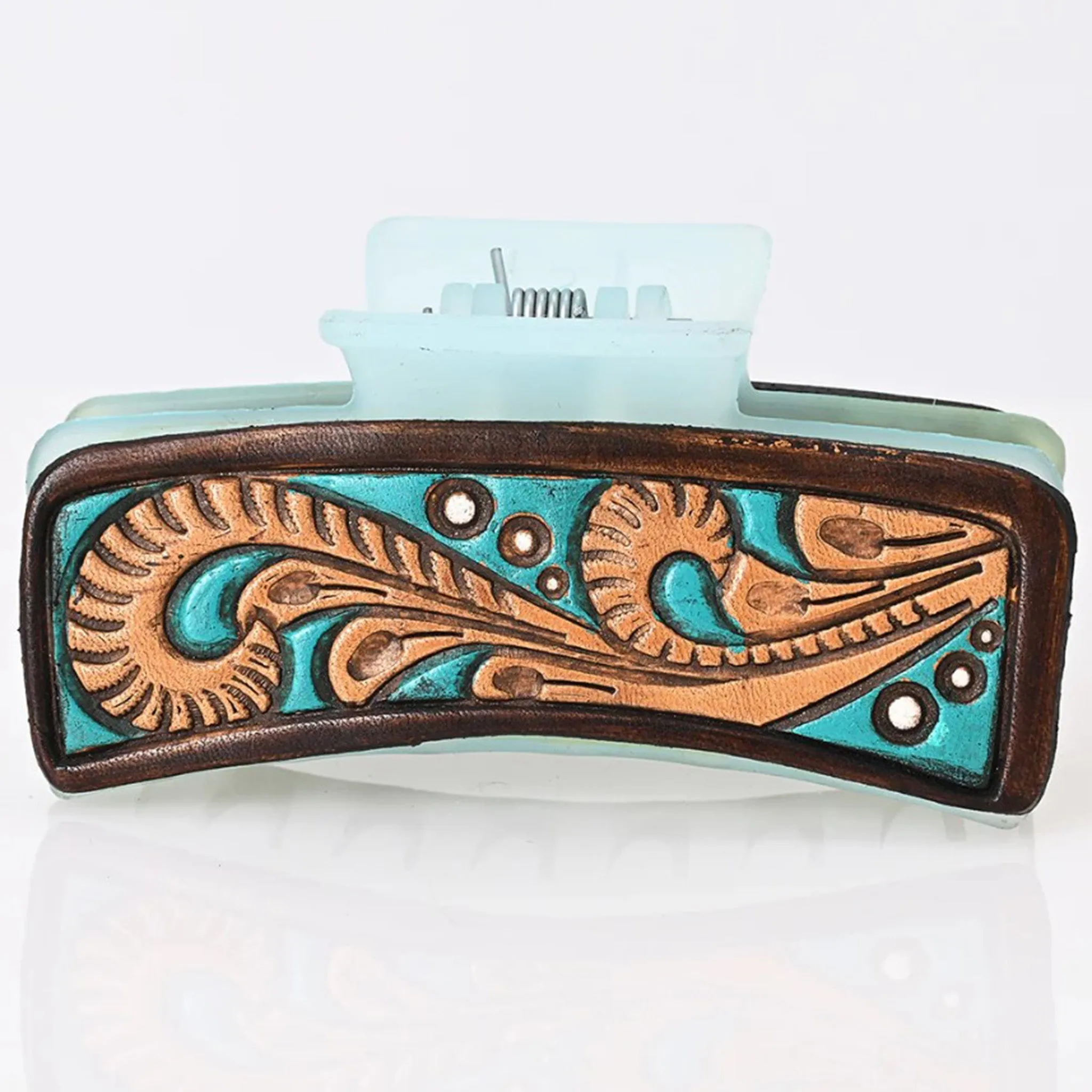 American Darling Turquoise Painted Tooled Hairclip