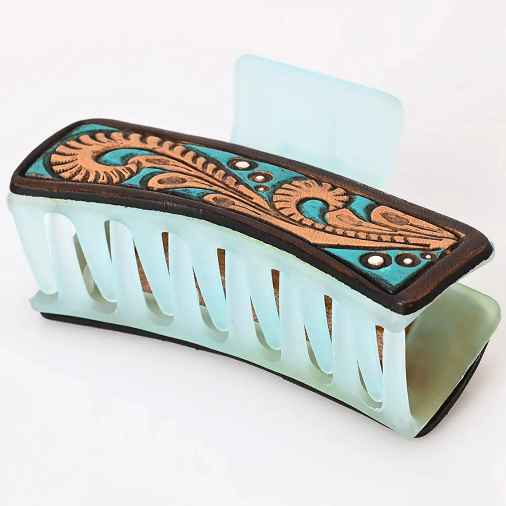 American Darling Turquoise Painted Tooled Hairclip