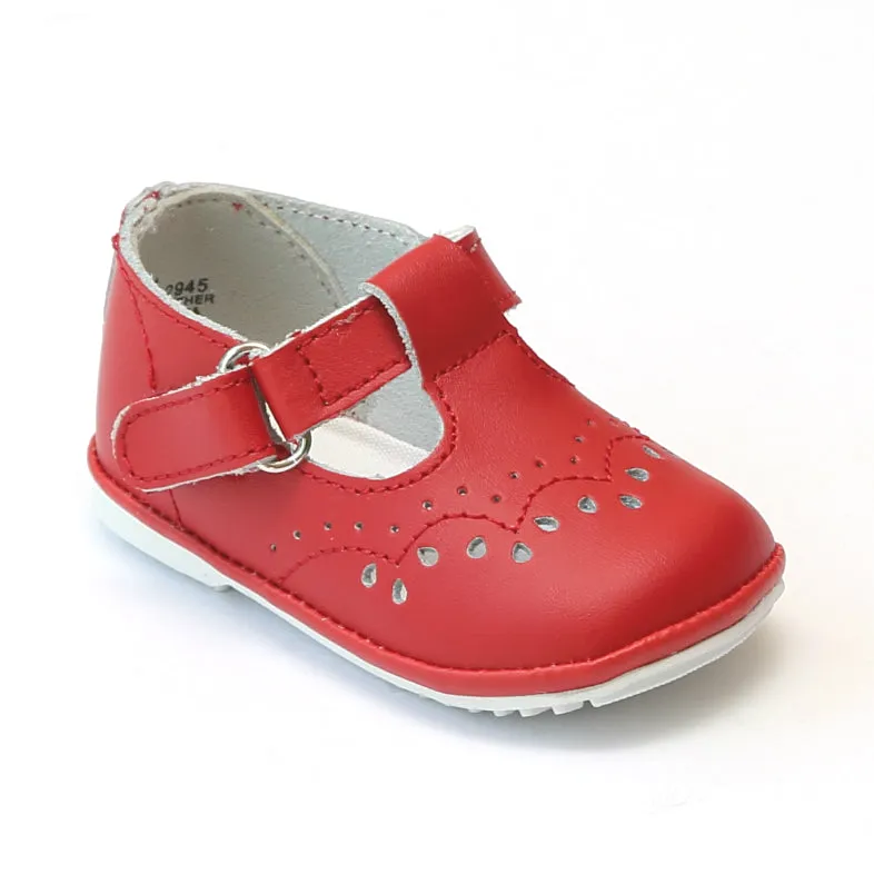 Angel Baby Girls Red Leather T-Strap Mary Janes