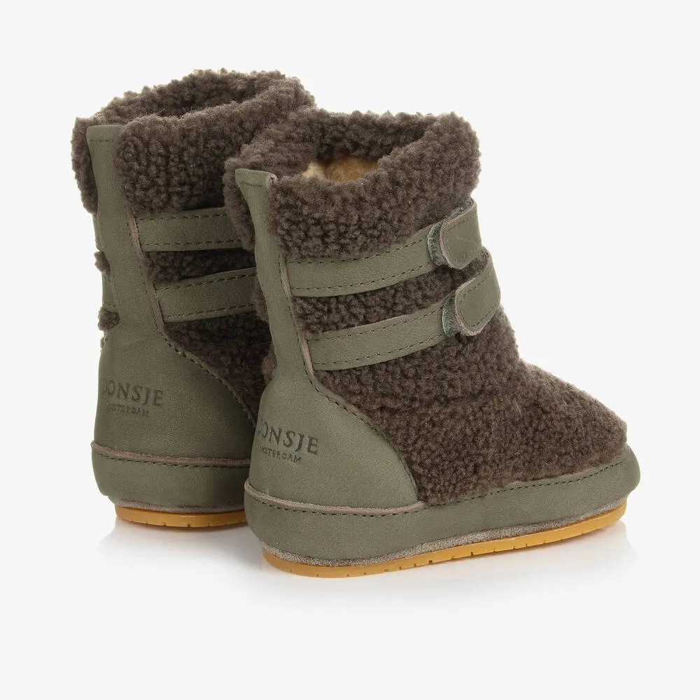 Baby Boys Green Bouclé Pre-Walker Boots