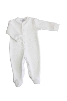 Basketweave Baby Footie - White Picot Trim