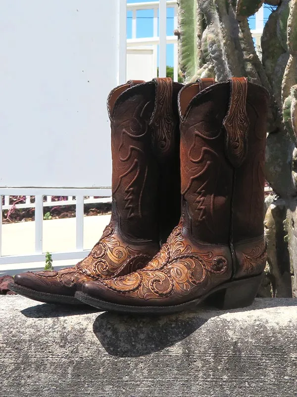 Black Jack HT-312 54 Mens Hand-Tooled Western Boots Antique Tan Brown