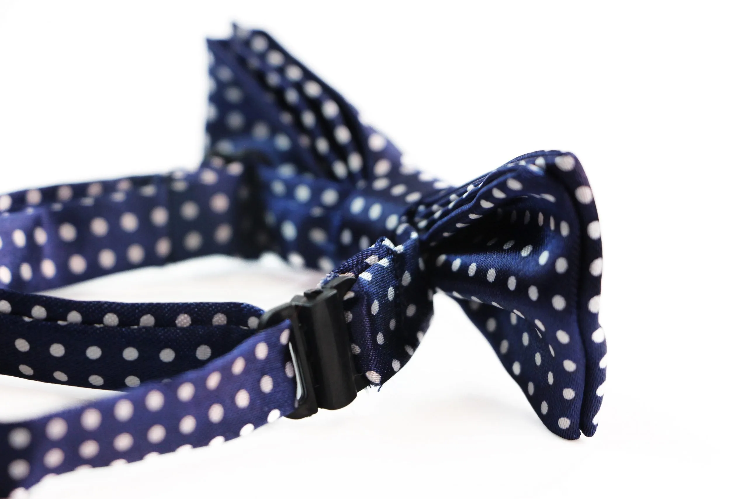 Boys Navy With White Small Polka Dots Patterned Bow Tie