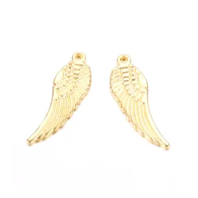 Charms, Angel Wing, Double-Sided, Golden, Alloy, 30mm