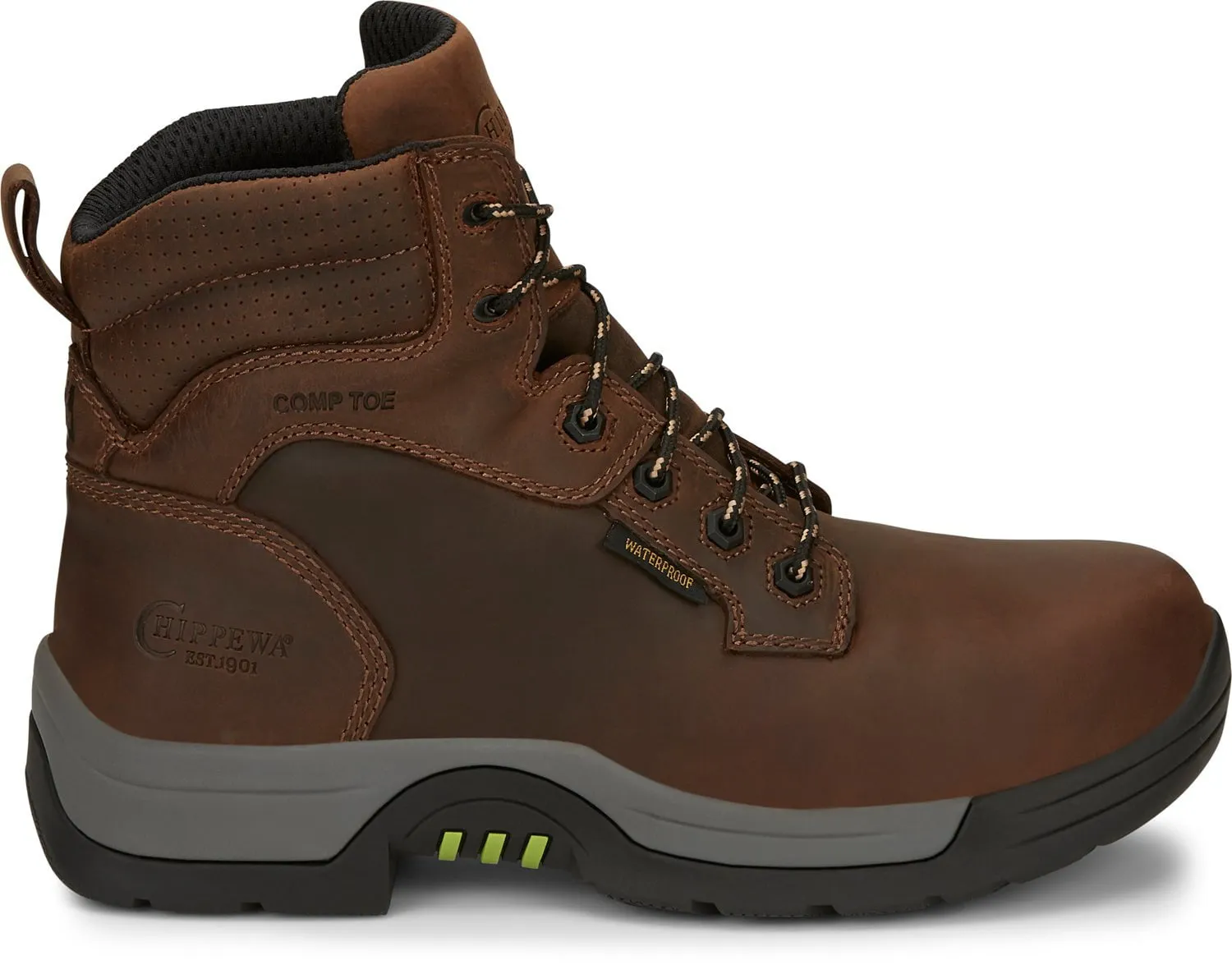 Chippewa Mens Fabricator 6in WP Comp Toe Hiker Tawny Brown Leather Work Boots