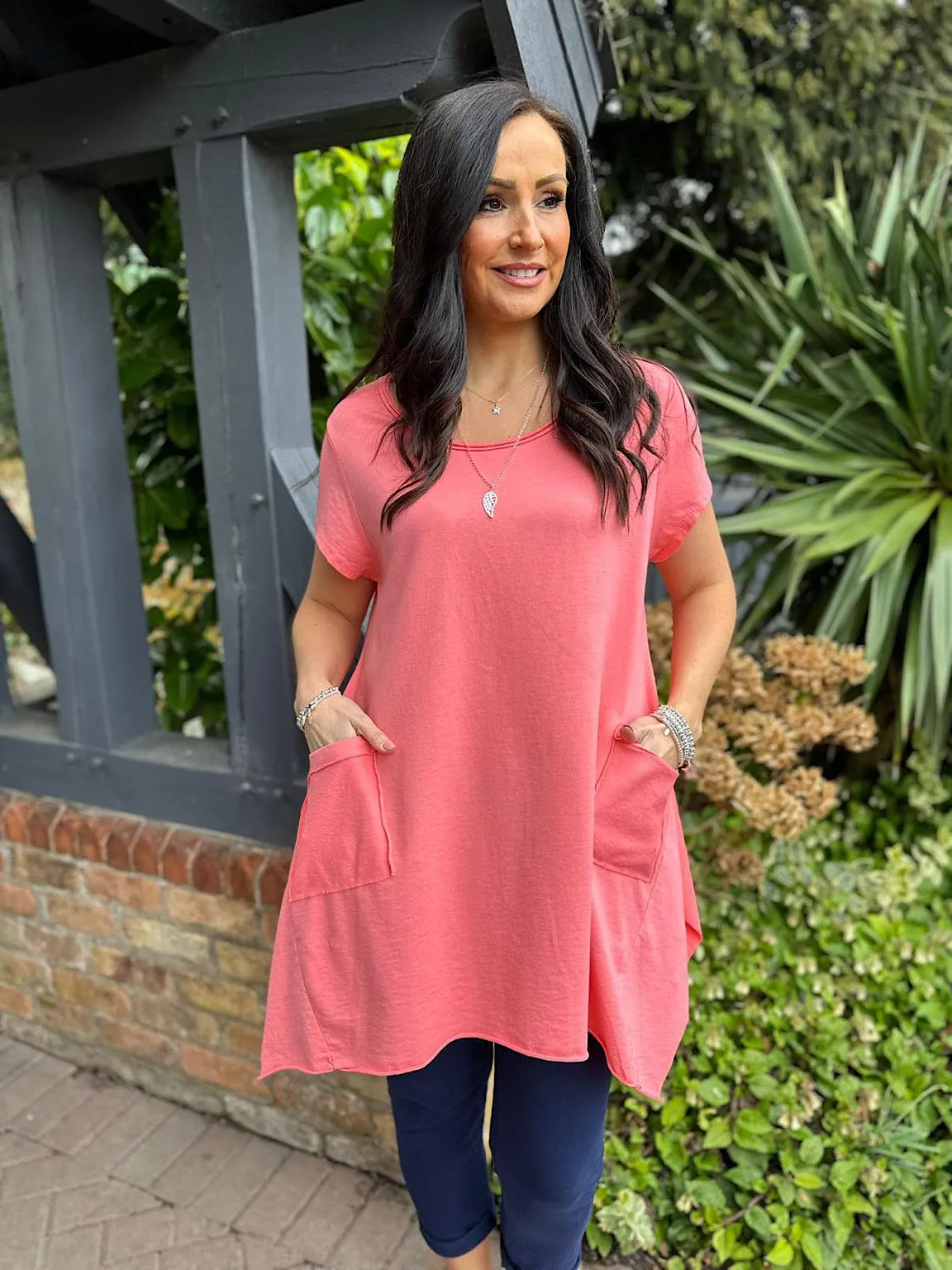 Coral Hankey Hem Pocket Top Harriet