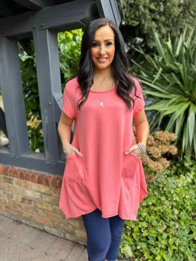 Coral Hankey Hem Pocket Top Harriet