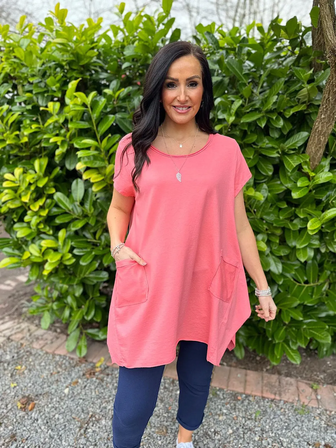 Coral Hankey Hem Pocket Top Harriet