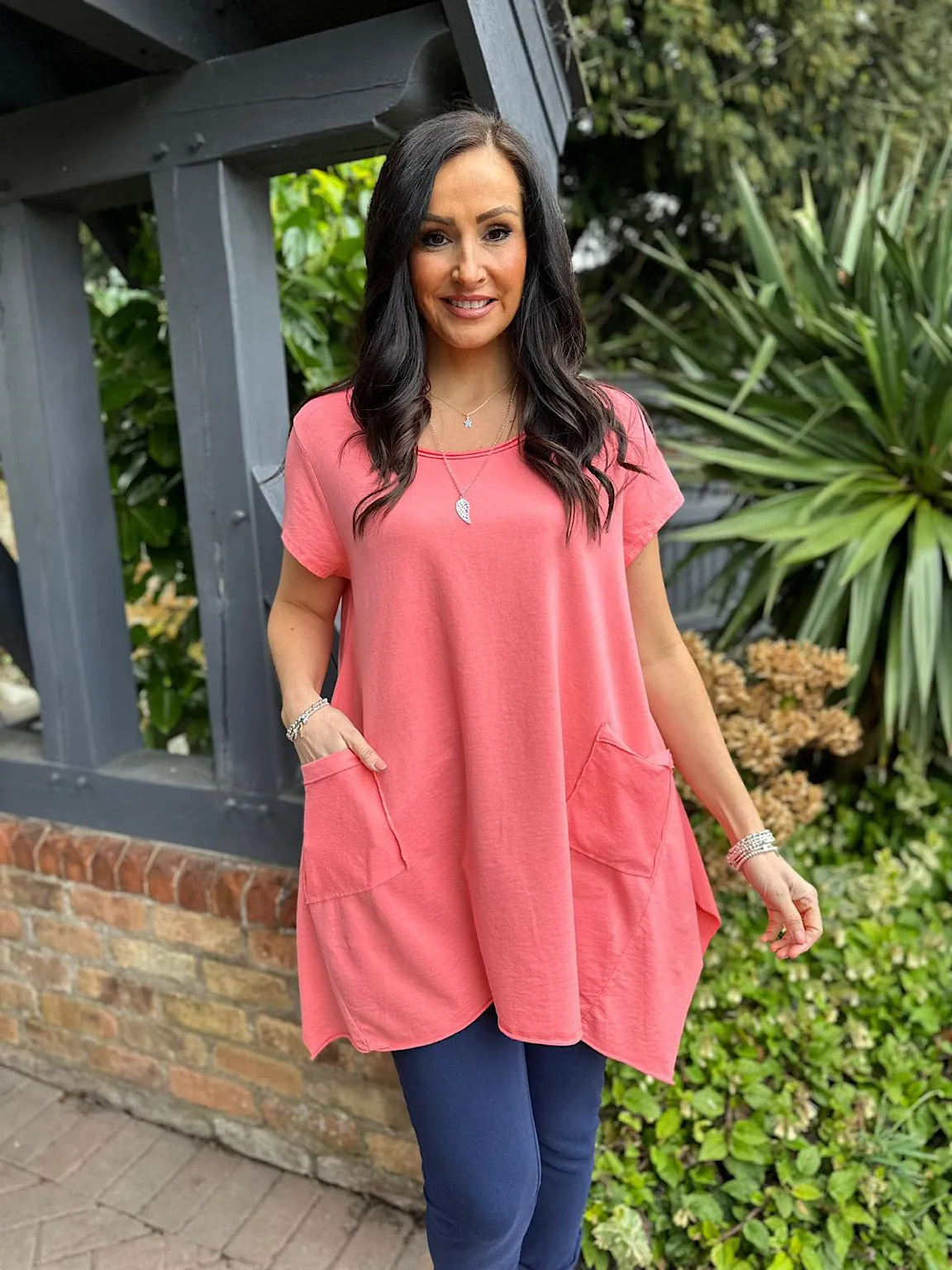 Coral Hankey Hem Pocket Top Harriet