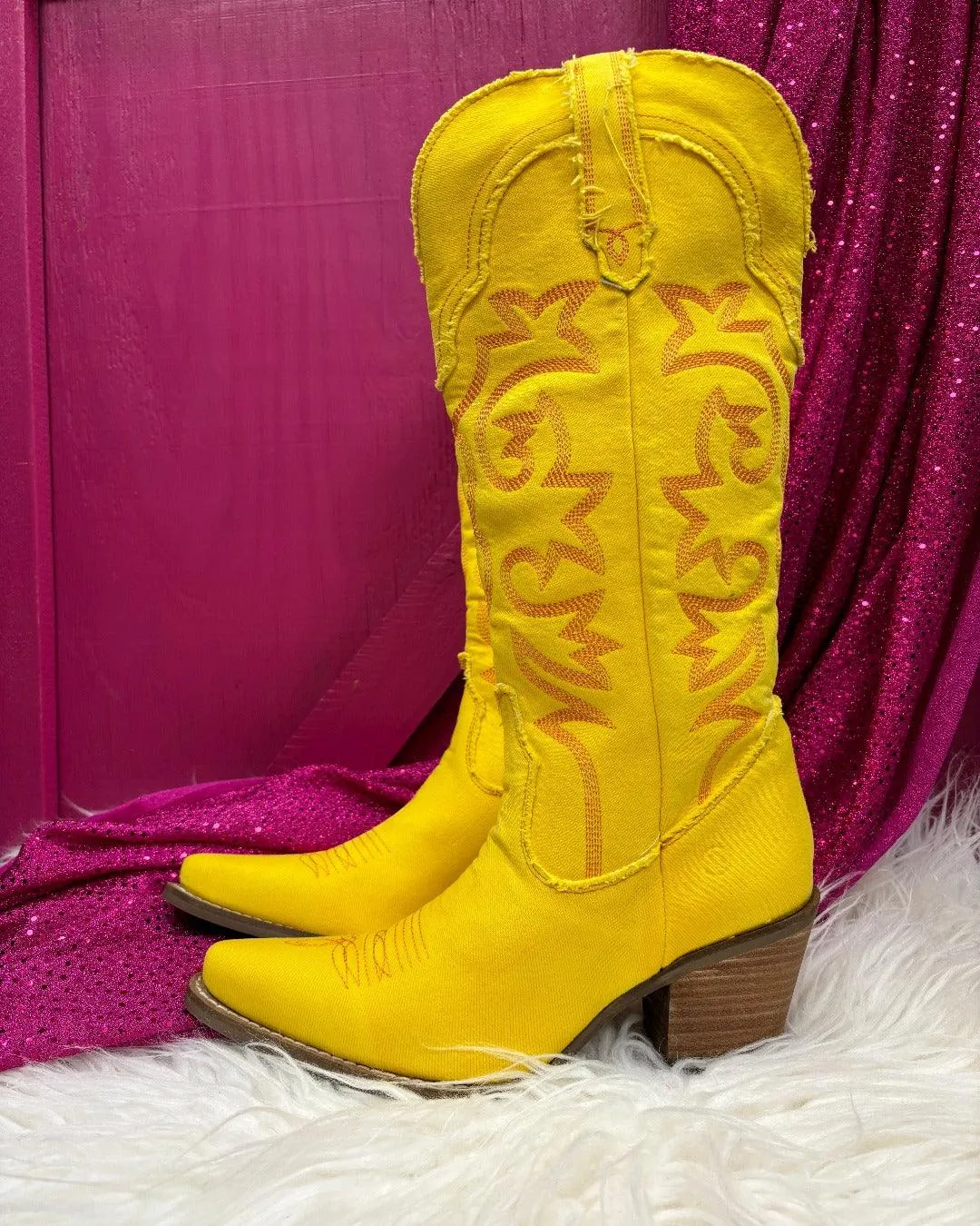 Dingo 1969 Women's Texas Tornado Yellow Denim Cowgirl Boots DI943-YLL