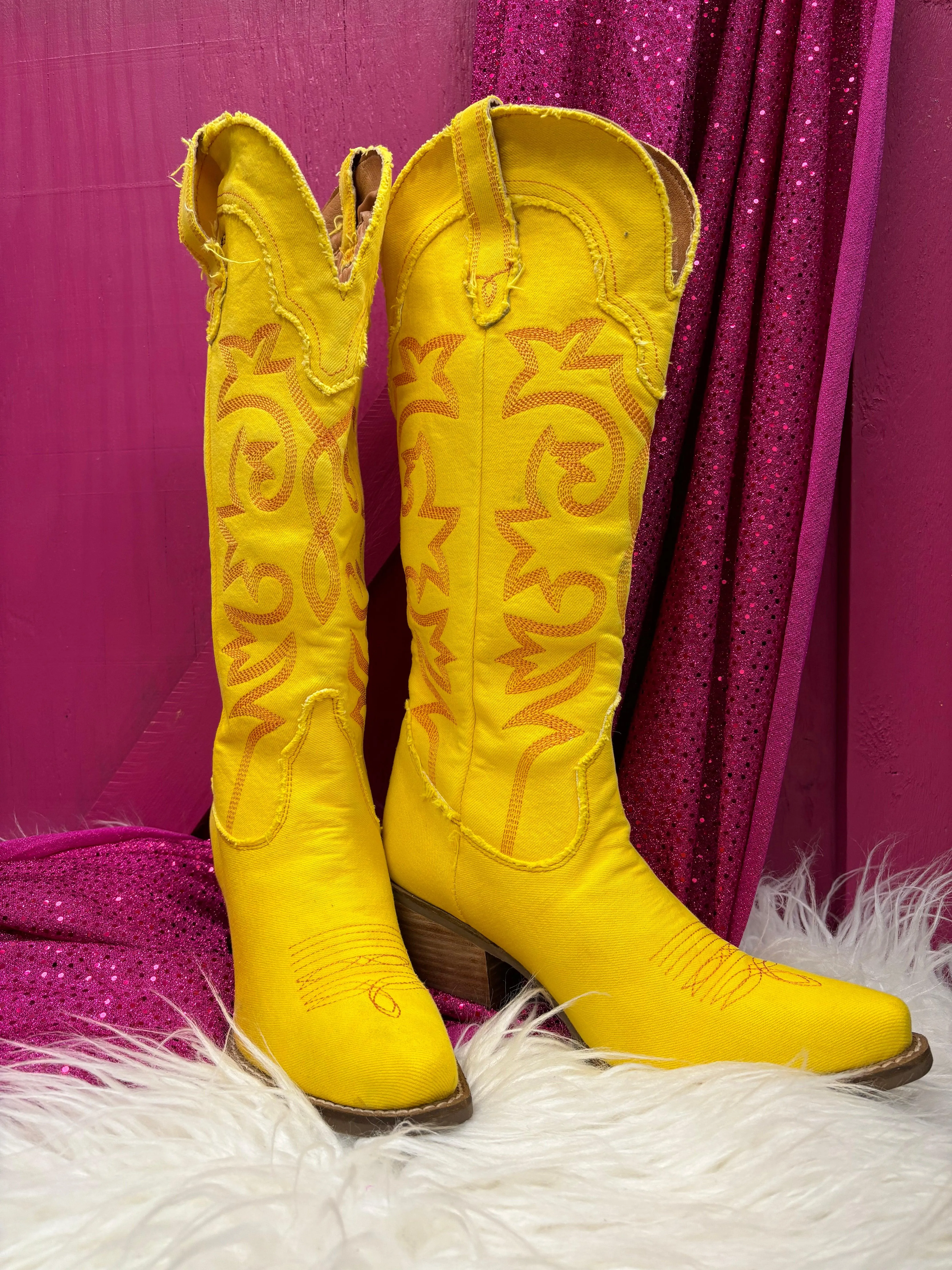 Dingo 1969 Women's Texas Tornado Yellow Denim Cowgirl Boots DI943-YLL