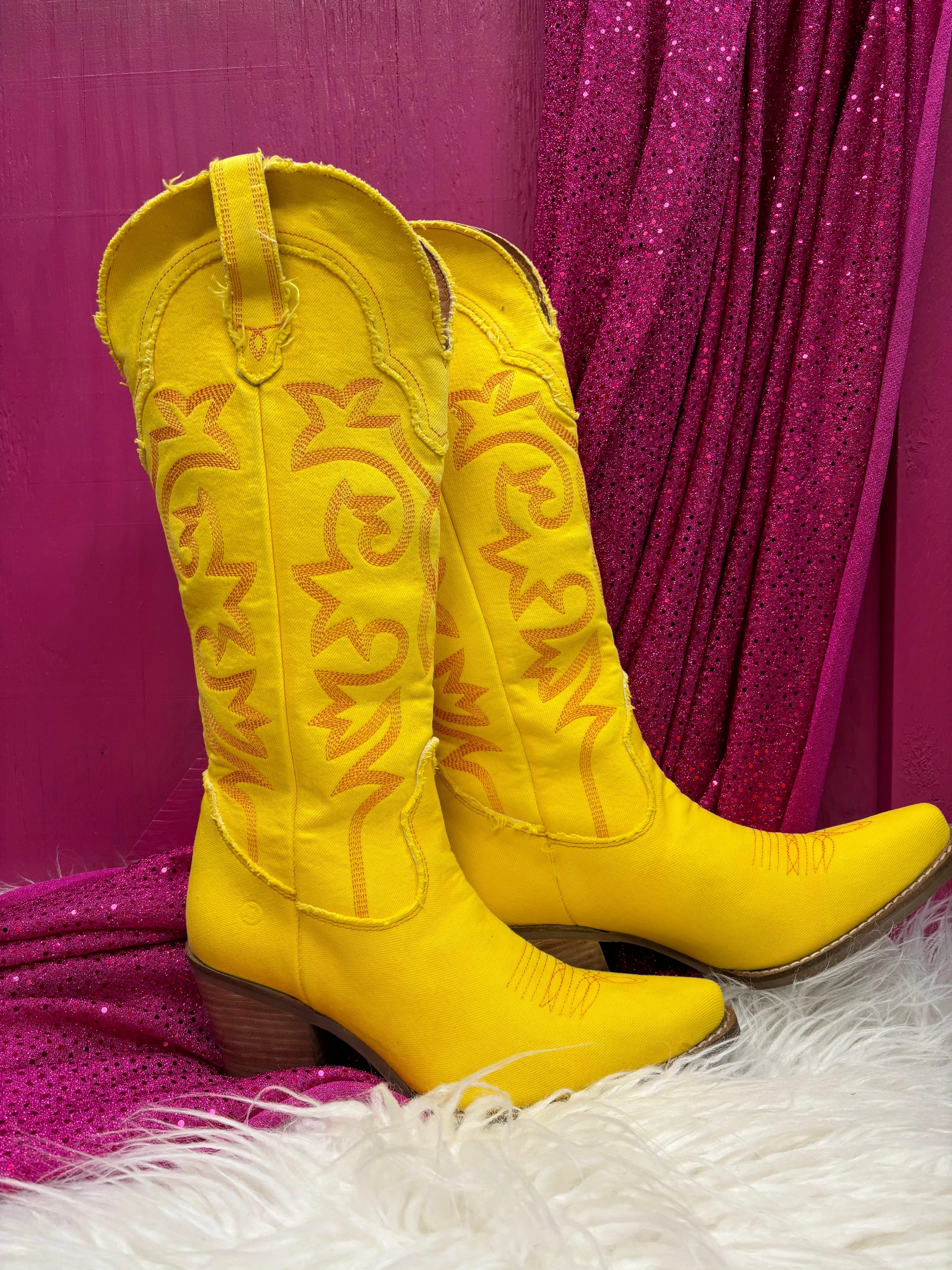 Dingo 1969 Women's Texas Tornado Yellow Denim Cowgirl Boots DI943-YLL