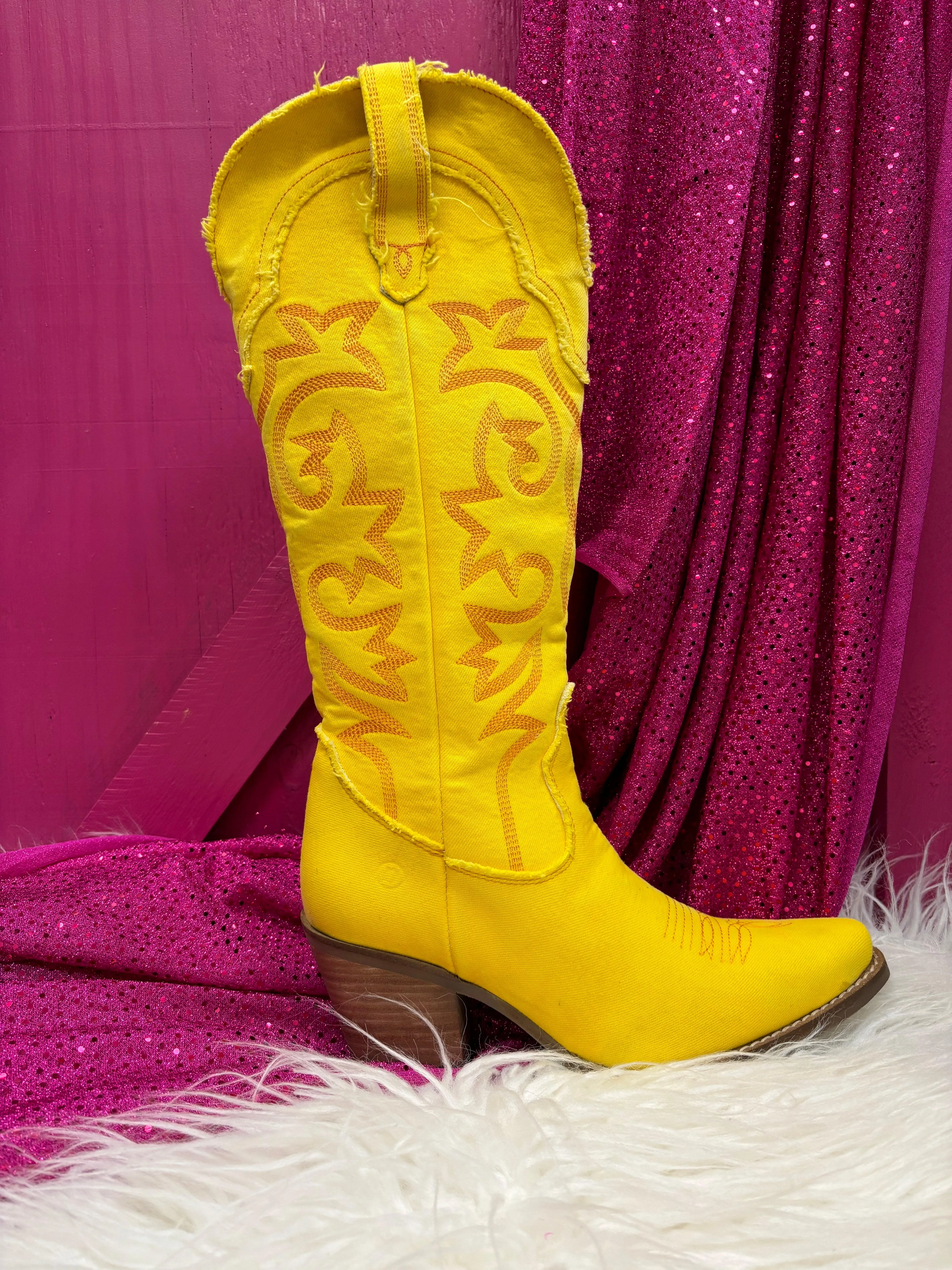 Dingo 1969 Women's Texas Tornado Yellow Denim Cowgirl Boots DI943-YLL