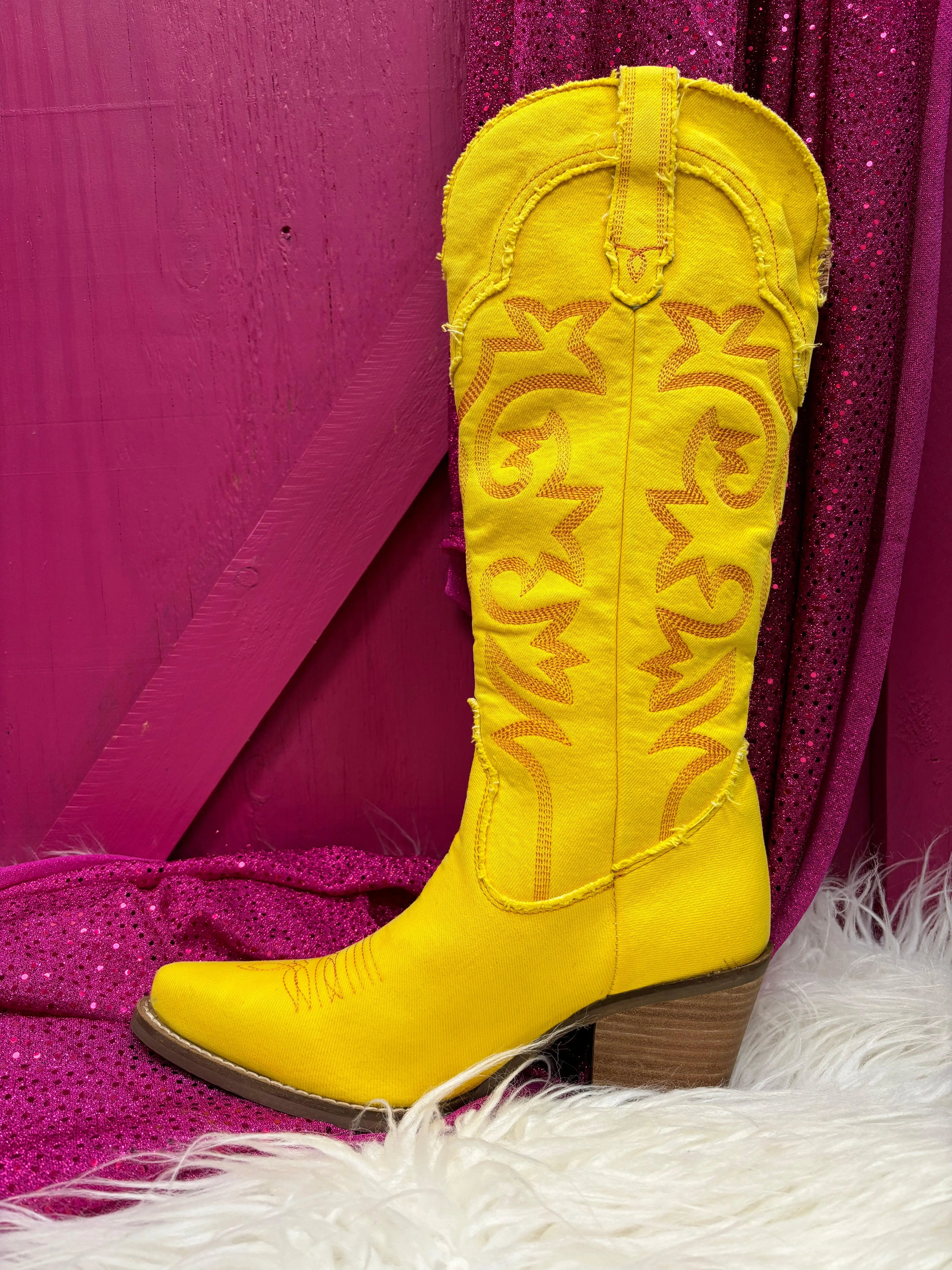 Dingo 1969 Women's Texas Tornado Yellow Denim Cowgirl Boots DI943-YLL