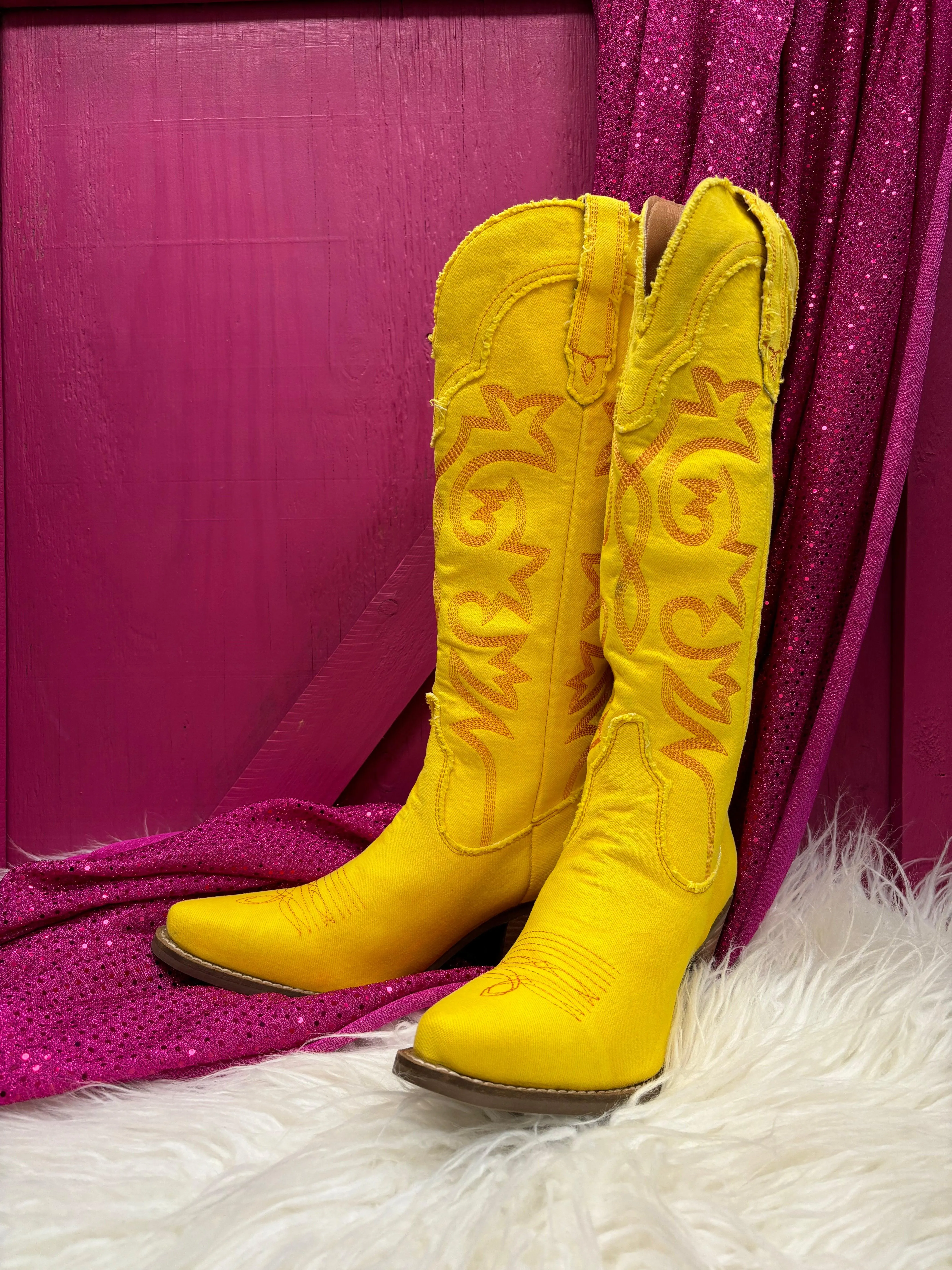 Dingo 1969 Women's Texas Tornado Yellow Denim Cowgirl Boots DI943-YLL