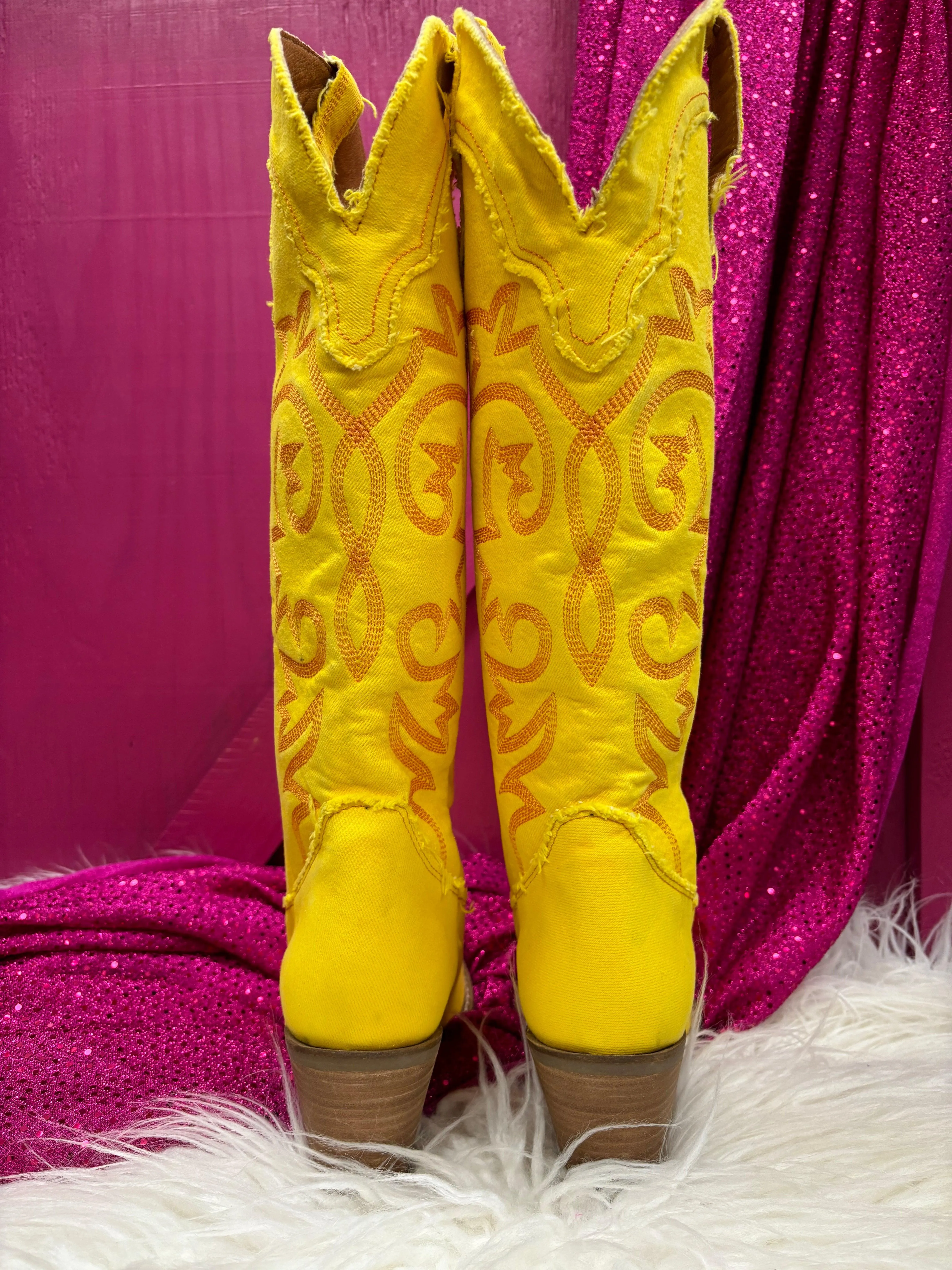 Dingo 1969 Women's Texas Tornado Yellow Denim Cowgirl Boots DI943-YLL