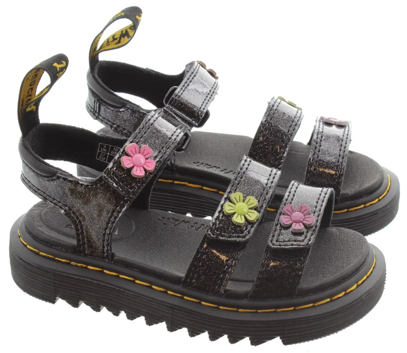 DR MARTENS Kids Klaire Sandals In Black Patent