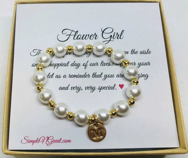 Flower Girl Pearl Elastic bracelet Gold