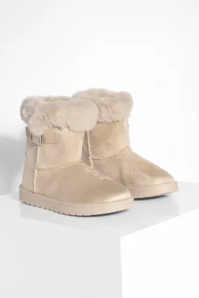 Fur Trim Buckle Detail Mini Cozy Boots