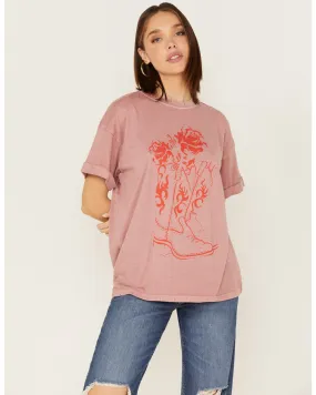 Girl Dangerous Women's Floral Cowgirl Boots Graphic Oversized Tee