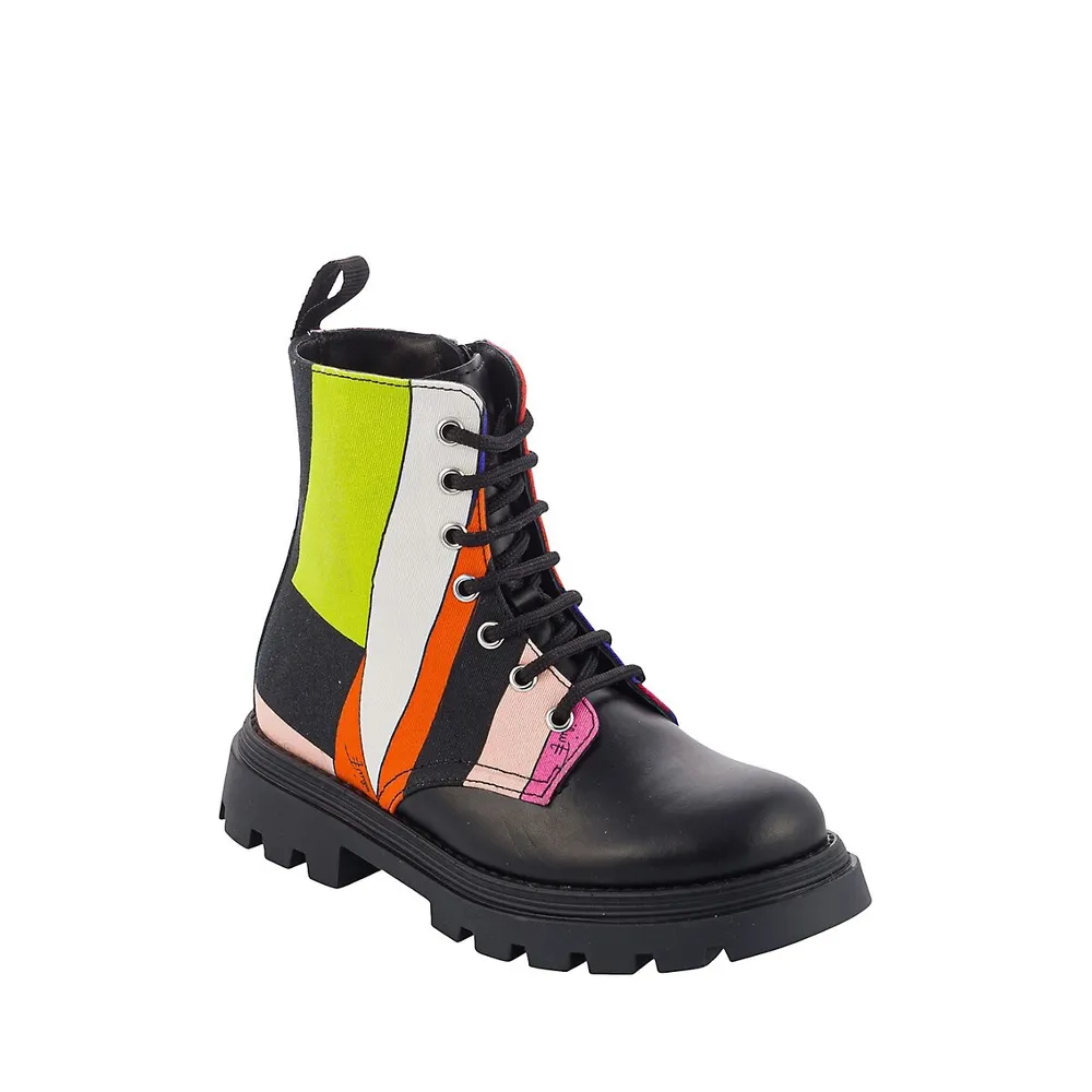 Hudson's Bay Girl's Iride-Print Combat Boots