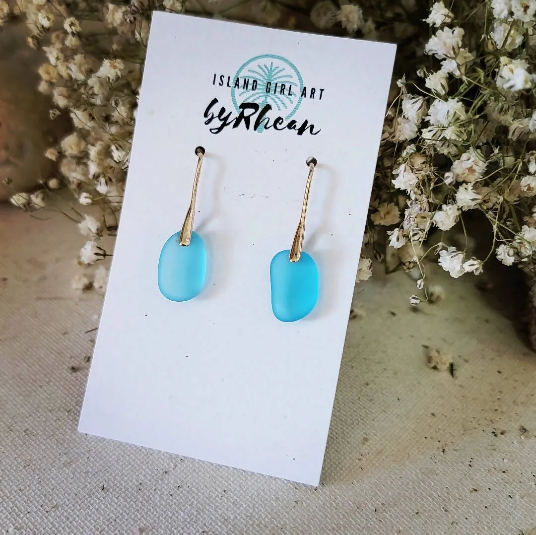 Island Girl Art - Seaglass Earrings- Aqua Gold