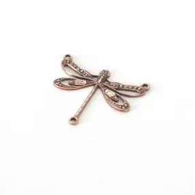 Large Antique Copper Filigree Dragonfly Pendant Connector Charm, 3 Loops, Lot Size 10, #10C