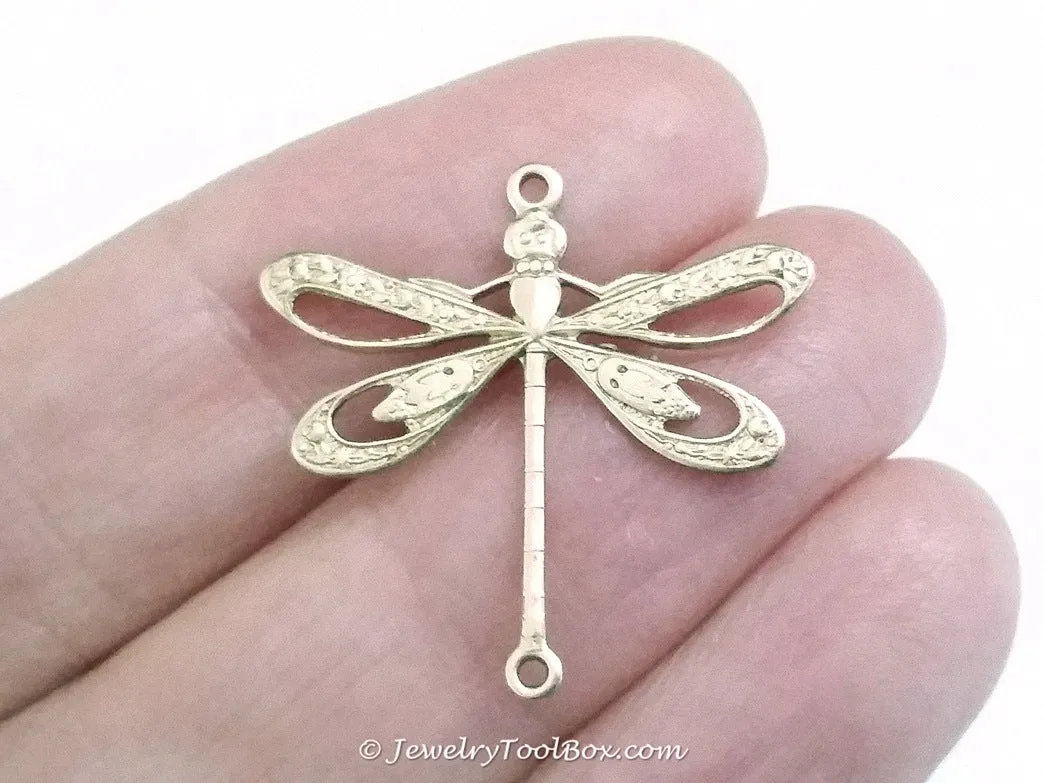 Large Filigree Dragonfly Connector Charm, 2 Loops, Brass, Lot Size 10, #09R