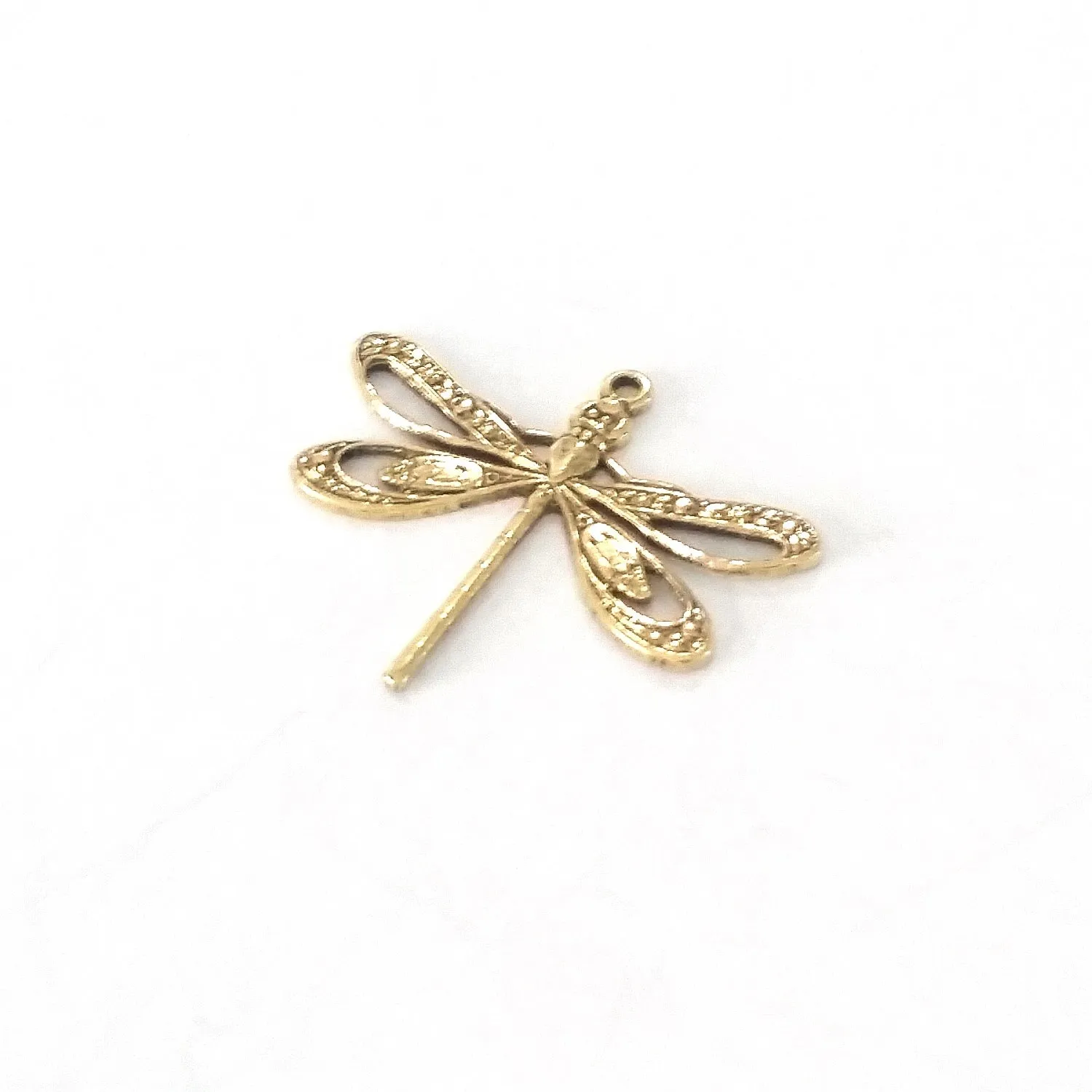 Large Gold Filigree Dragonfly Charm, 1 Loop, 24 Kt Gold Plated Brass, Lot Size 10, #08G