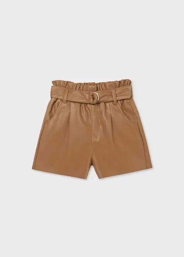 Leathered short for teen girl - Coffee