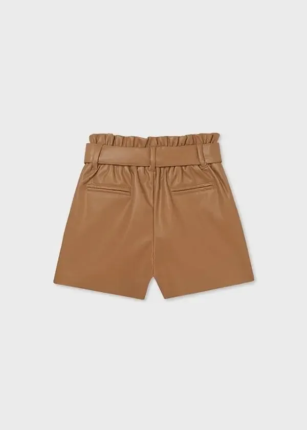 Leathered short for teen girl - Coffee