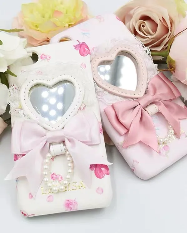 Lizlisa phone case heart shape mirror boknot