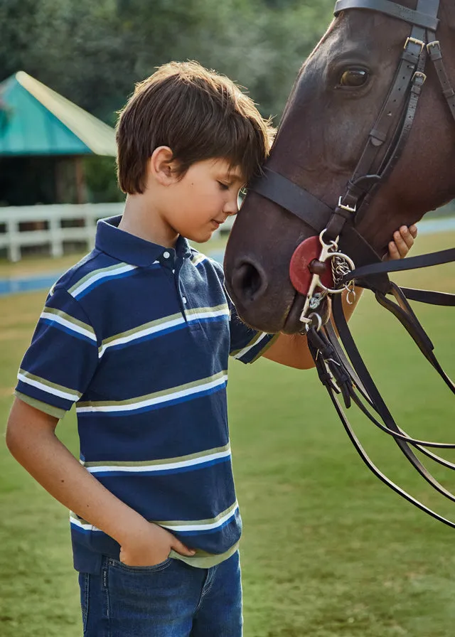 Mayoral Printed s/s polo for teen boy - Navy