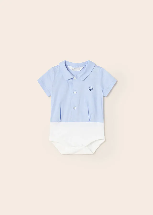 Mayoral S/s Shirt bodysuit for newborn boy - Lightblue