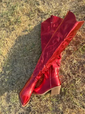 MELANIE METALLIC RED BOOTS