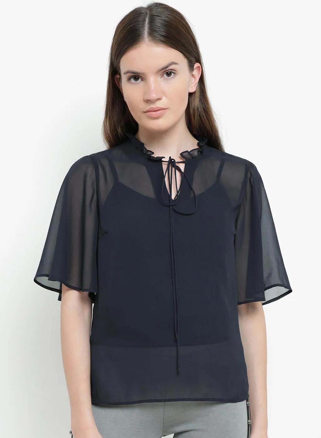 Moselle Ruffle Neck Wing Sleeve Top