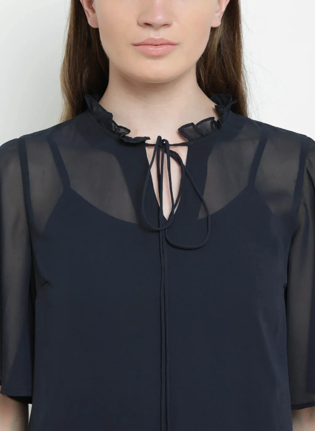 Moselle Ruffle Neck Wing Sleeve Top