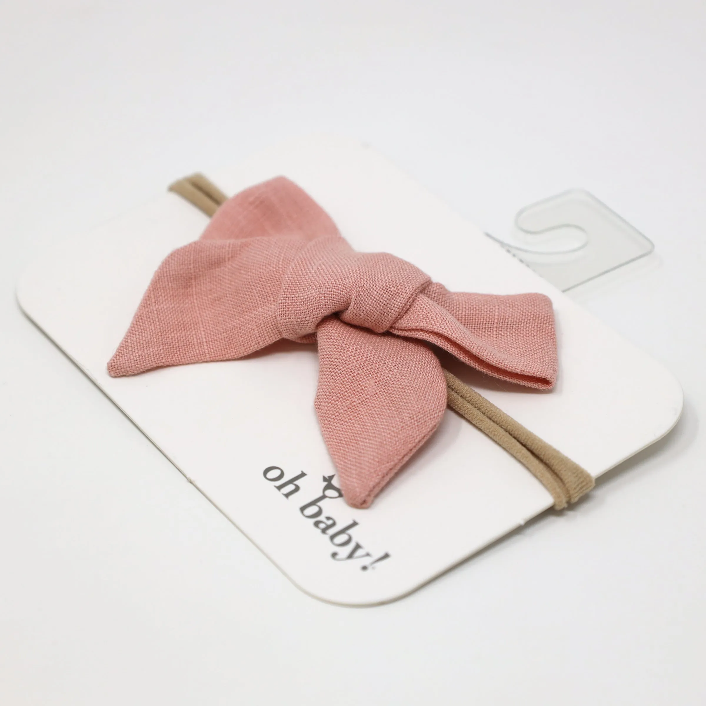 oh baby! School Girl Bow Linen Nylon Headband - Medium Bow - Peony