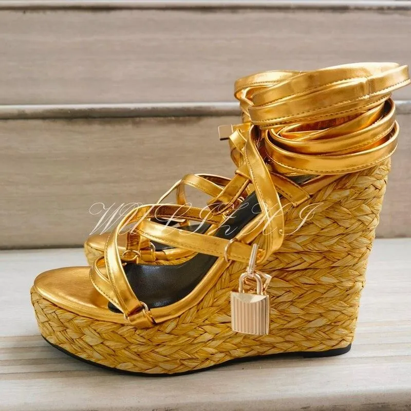 Open Toe Long Strap Wedge Sandals