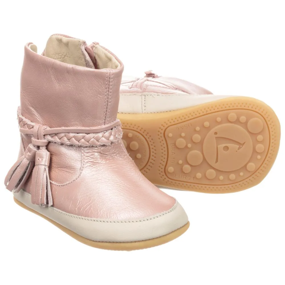  Pink Leather Baby Boots