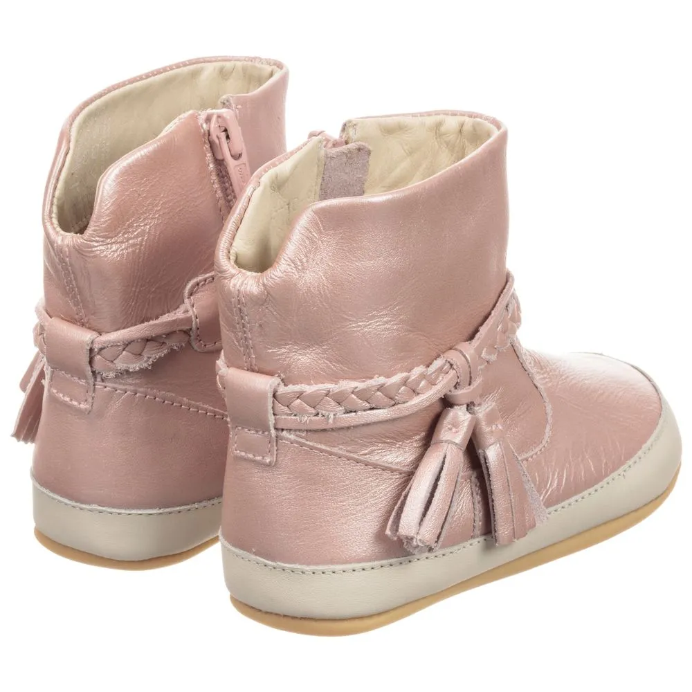  Pink Leather Baby Boots